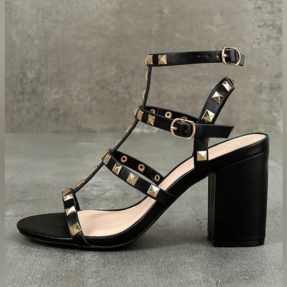 [lulu’s] phedra black studded ankle strap heel - Picture 6 of 9